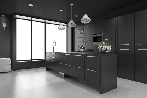 Kitchen cabinets professionally refinished in a deep modern finish by The Horses Construction Services